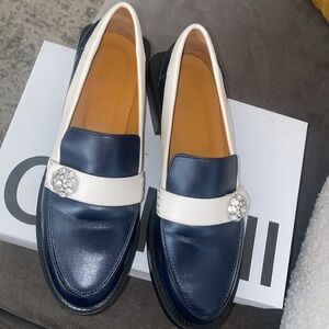 Ganni blue & white leather jeweled loafers. Size 39. Worn once. Great condition.
